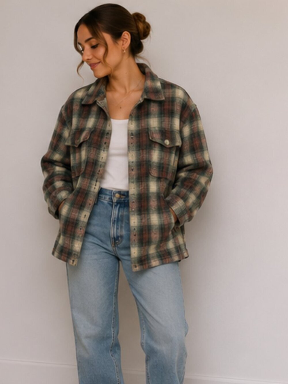 Vintage plaid jacket medium 100% rayon